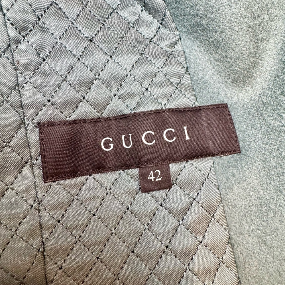 Rare Gucci Double Breasted Teal Virgin Wool Coat W Leopard Mink Collar, Sz 42 - Picture 8 of 14
